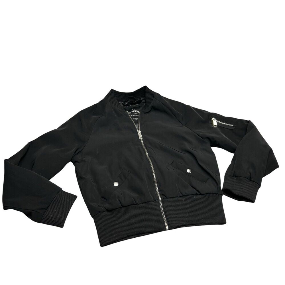 Black Satin Women's Bomber Zip Up Jacket By Outerwear Cotton-On Size 4
